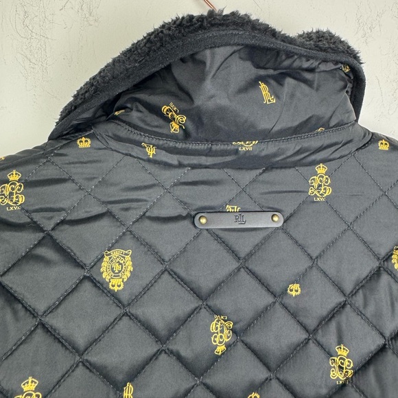 Lauren Ralph Lauren Sherpa Collar Black Diamond Quilted Jacket Size Pet Medium - Picture 7 of 11